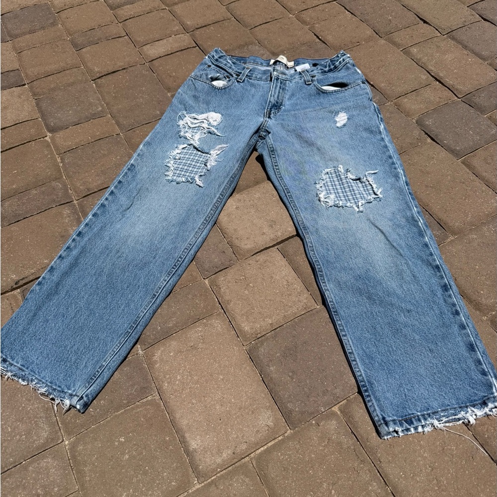 Custom Made Levi's Blue Distressed Ankle Jeans
